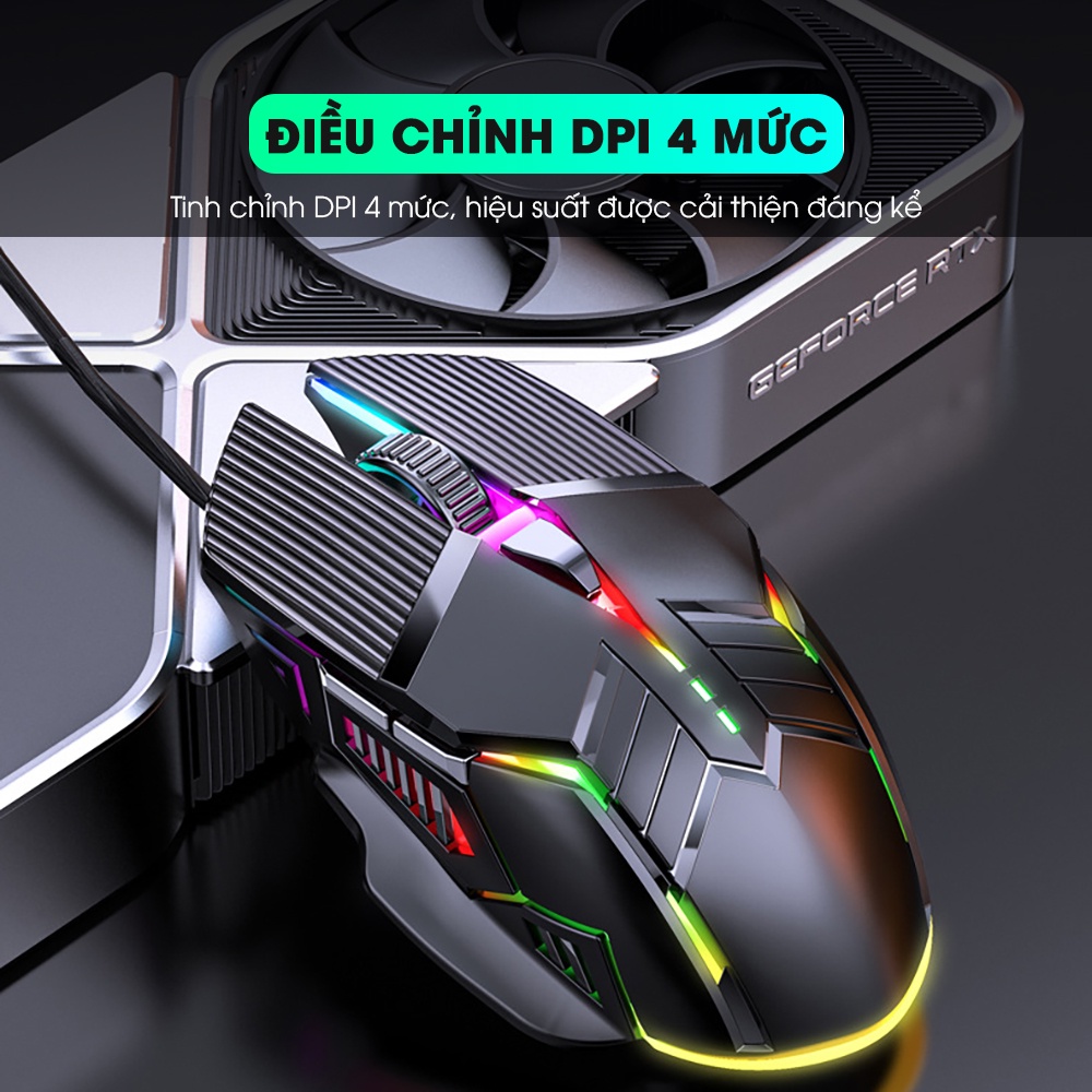 Chuột máy tính gaming có dây SIDOTECH S800 đèn led RGB 6 nút bấm 3200 DPI cho game thủ làm việc văn phòng - Chính hãng