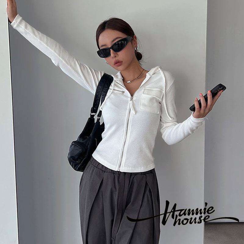 Hannie-Women Pocket Panel Pit Zip Stretch Long Sleeve Hoodie