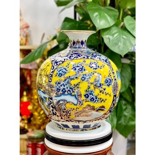 Bình hút lộc H35cm, vẽ vàng kim, họa tiết vẽ thủ công tứ cảnh ”Xuân- Hạ - Thu- Đông”. Gốm sứ Bát Tràng cao cấp.