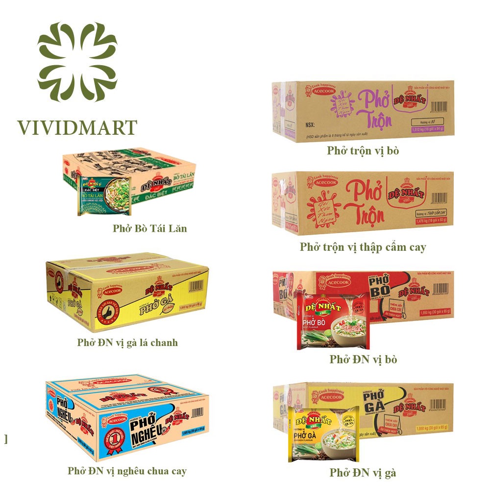 PHỞ ĐỆ NHẤT (5 VỊ: BÒ, TÁI GÀ, LÁ CHANH, NGHÊU CHUA CAY), PHỞ TRỘN ĐỆ NHẤT (2 VỊ: BÒ, THẬP CẨM CAY) - ACECOOK