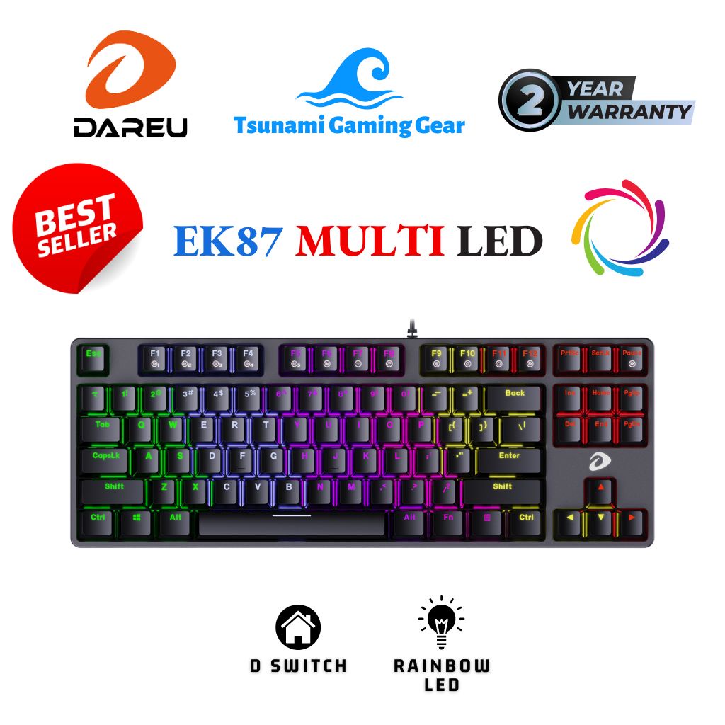 Phím cơ DareU EK87 87-KEY Multi Color | Multi Led | Rainbow Led | version 2022 | Bảo hành 2 năm