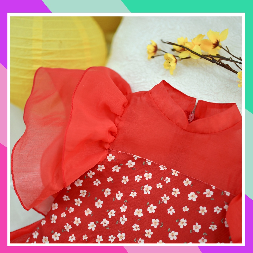 Áo dài  bé gái hoa nhí tay bồng sét áo dài cho bé gái từ 2 đến 9 tuổi kubnstore