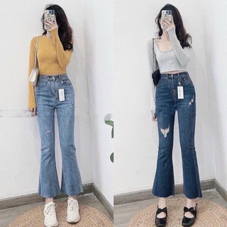 Quần loe nữ, quần jean loe nữ dáng 9 tấc cho nấm lùn chất co giãn