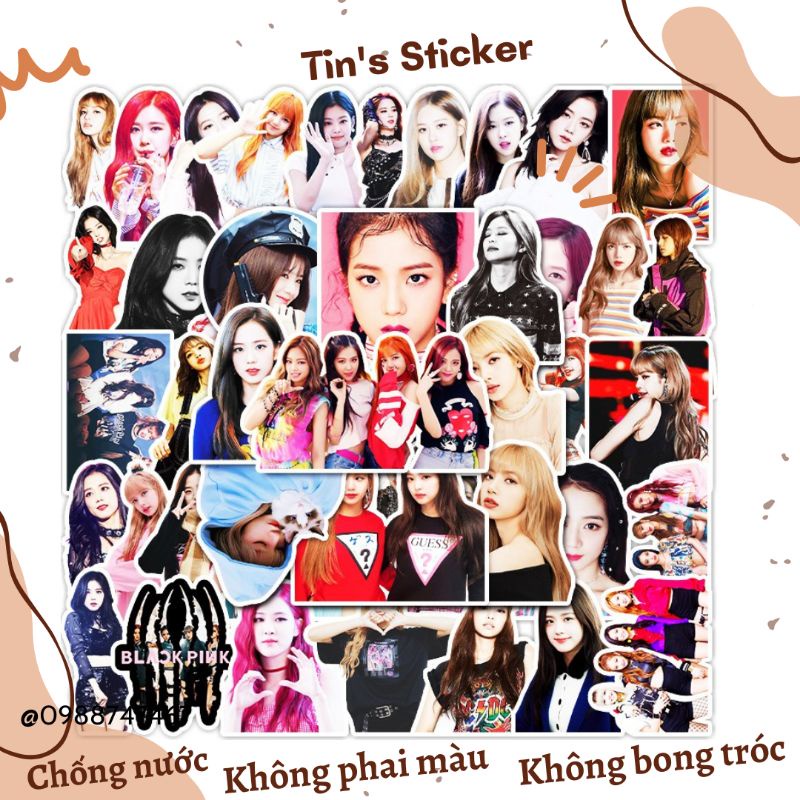 Set combo 50 sticker decal BlackPink chống thấm nước dán nón bảo hiểm vali laptop xe máy đàn guitar