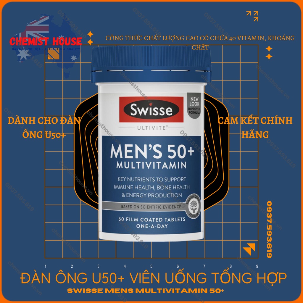[Hàng Chuẩn ÚC] ĐÀN ÔNG U50+ VIÊN UỐNG TỔNG HỢP - Swisse Men's Ultivite 50+ Multivitamin