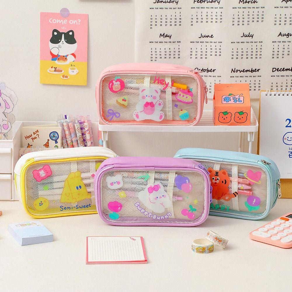 LLOYD Túi Đựng Bút Trong Suốt Có Khóa Kéo Họa Tiết Thỏ / Hổ Đáng Yêu Sáng Tạo