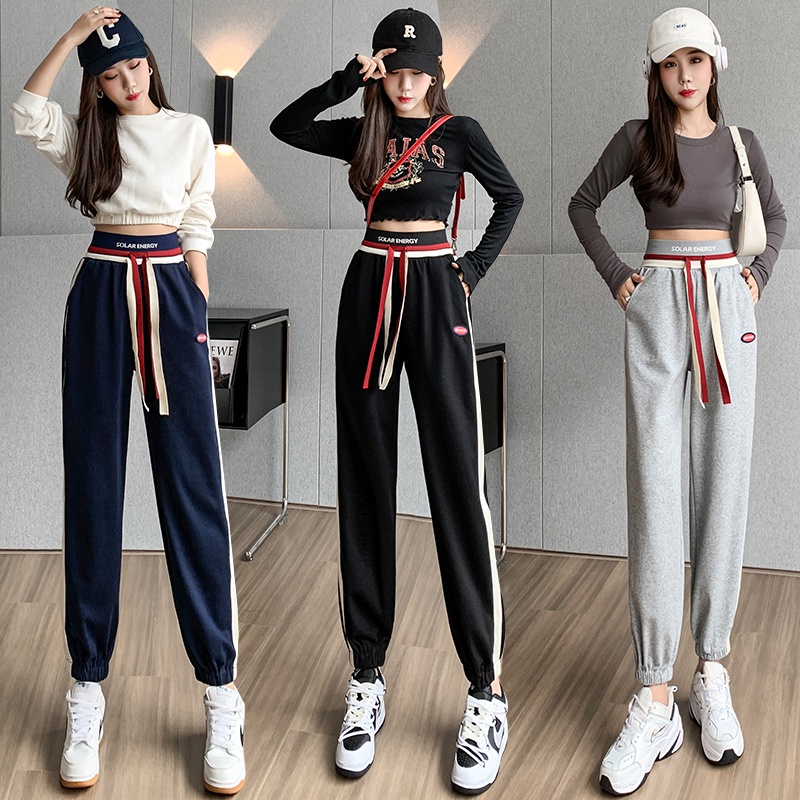 Hàng Mới Về Quần Harem Thể Thao Dáng Rộng Lưng Thun Phối Màu Tương Phản Thời Trang Thu Đông 2022