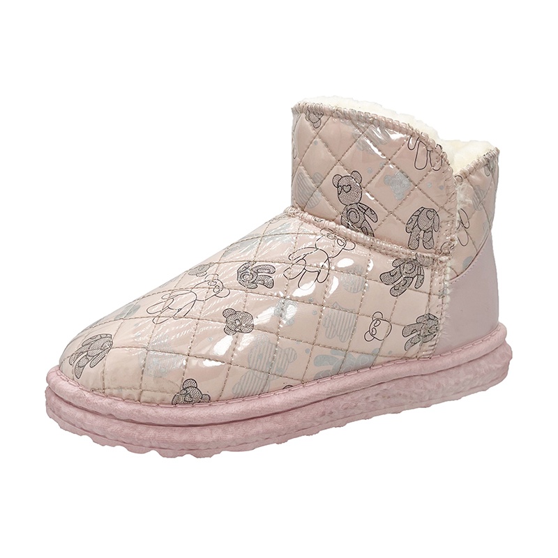 Giày Bốt Da Lót Lông Cừu Giữ Ấm Chống Thấm Nước Họa Tiết Hoạt Hình Dễ Thương Cho Nữ