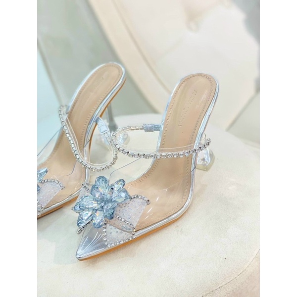 Cao gót thân trong suốt nơ đá quai đá cao cấp