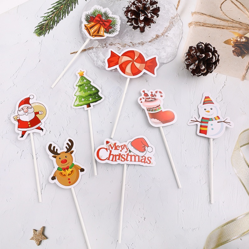 Set 24 Topper Cắm Trang Trí Bánh Kem Hình Giáng Sinh Hoạt Hình Dễ Thương