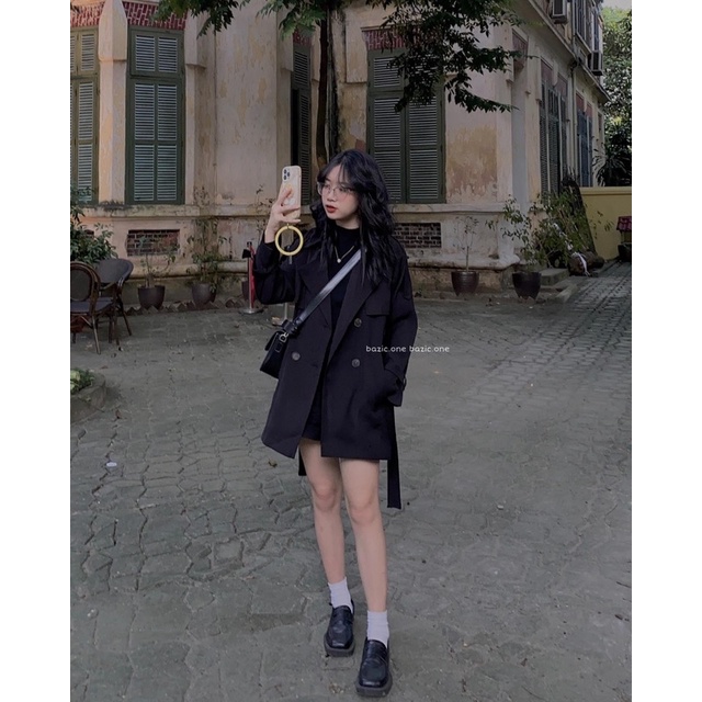 Áo trench coat 2 lớp, áo măng tô dáng dài kèm đai Bazic one