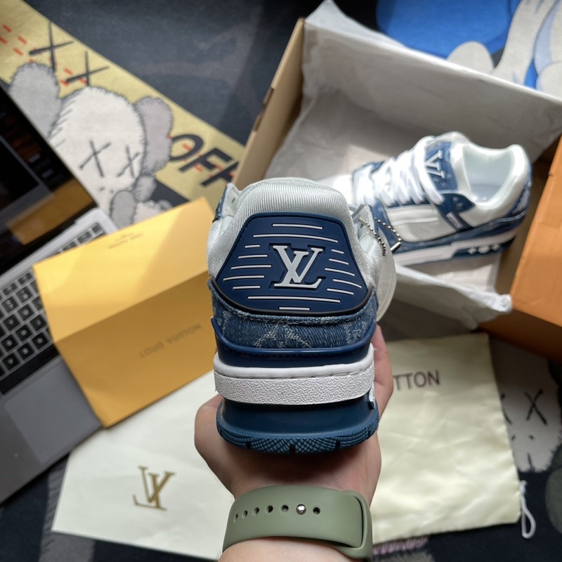 Giày LV trainer màu xanh bò hàng 11 full phụ kiện túi hộp nam/nữ