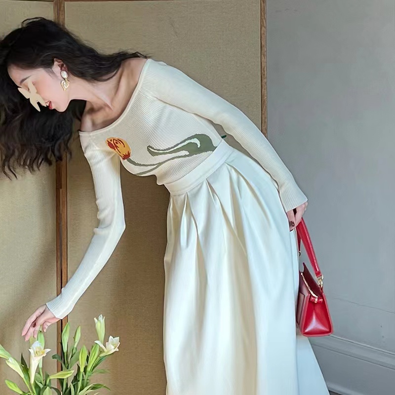 Hàng Mới Về Mới Áo Dệt Kim Trễ Vai Tay Dài Thời Trang Cho Nữ