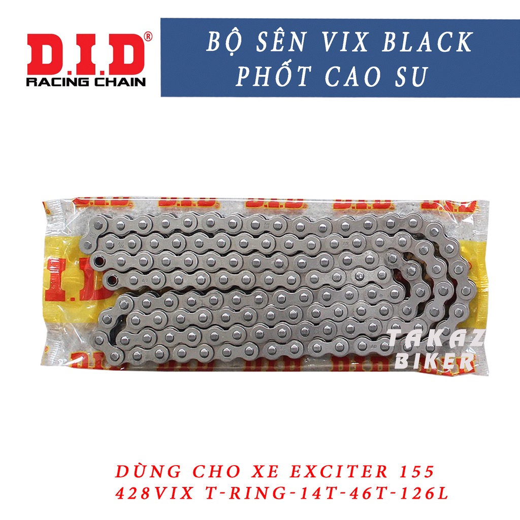 Bộ nhông sên dĩa DID xe Exciter 155cc sên phốt cao su hoặc sên đen 10ly