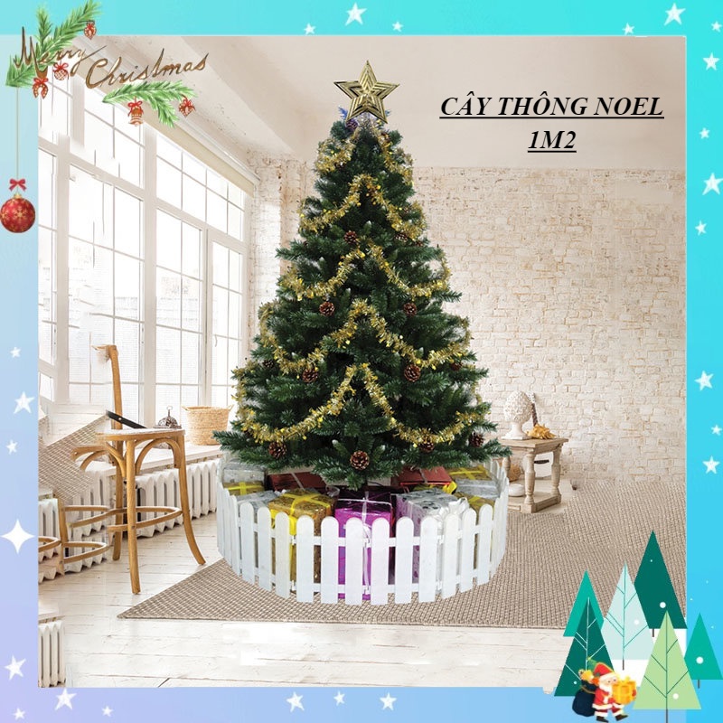 Cây thông noel 3 loại lá gắn trái thông, cây thông noel 1m2 tán lá dày trang trí giáng sinh trong nhà ngoài trời