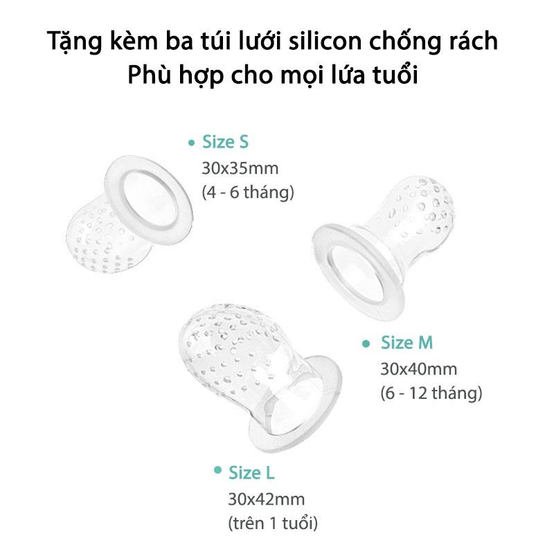 Túi Nhai Ăn Dặm Chống Hóc Cho Bé MISUTA Kèm 3 Size Núm