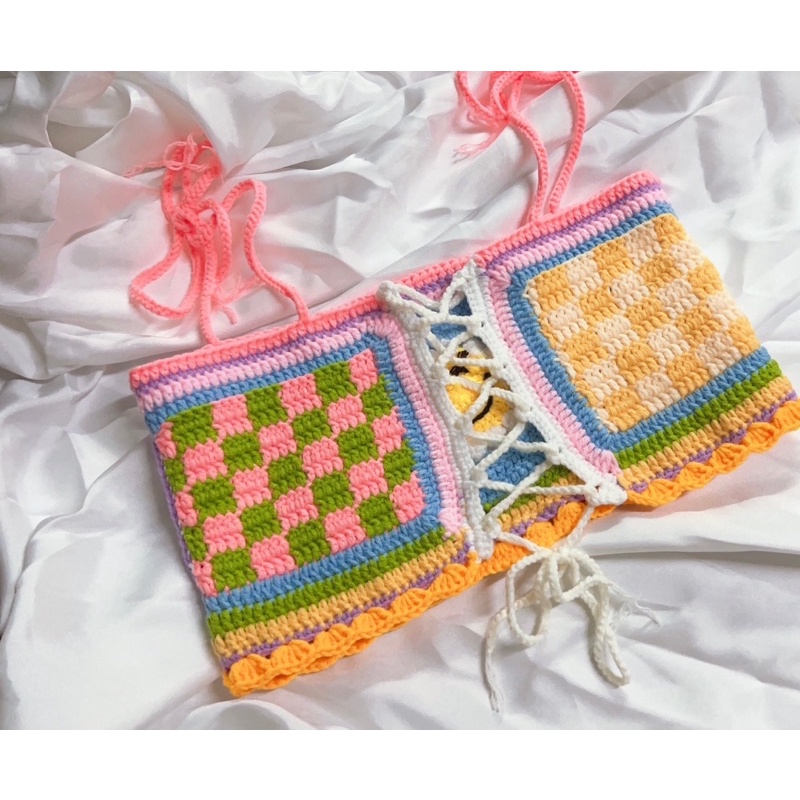 Áo Croptop Thái siêu xinh , Handmade , Áo Len hai dây