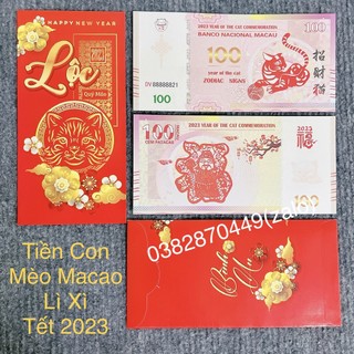 Tiền Con Mèo Kỷ Niệm Macao 100 Patacas Tặng Kèm Bao Lì Xì Tết 2023