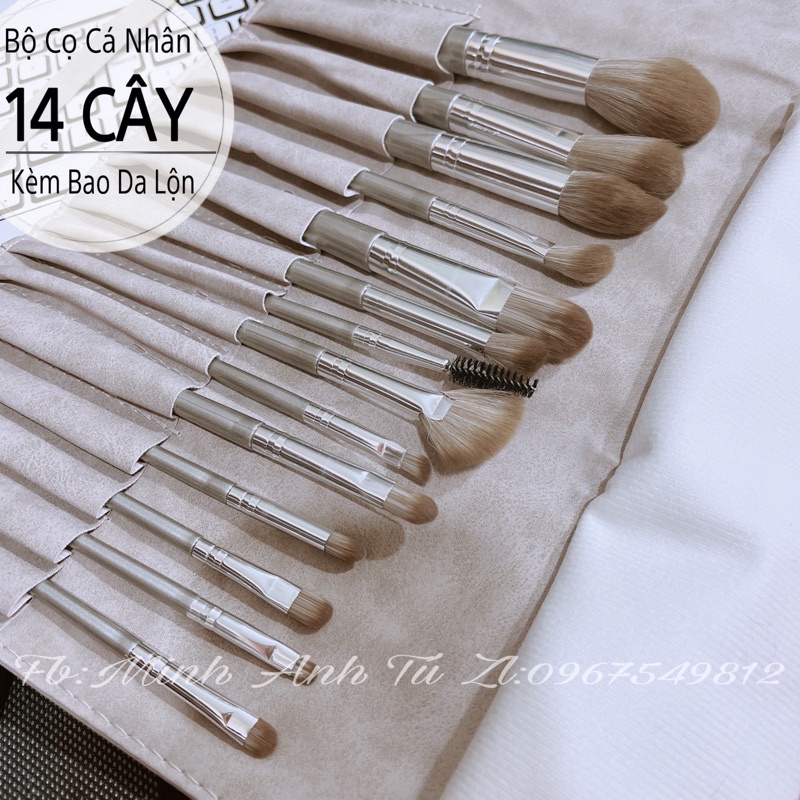 Bộ Cọ trang điểm 14 Cây Kèm Bao Da Lộn Sang Chảnh chất lông thú siêu mềm mịn