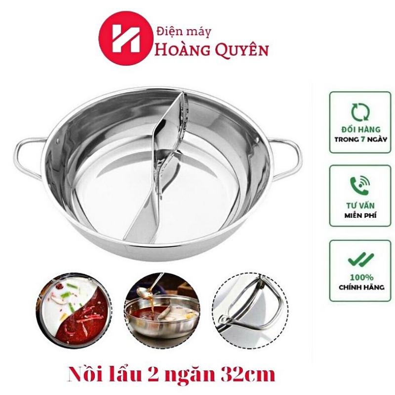 Nồi lẩu 2 ngăn 32cm, xoong lẩu 2 ngăn dùng cho bếp từ inox 304, 2 ngăn tiện lợi