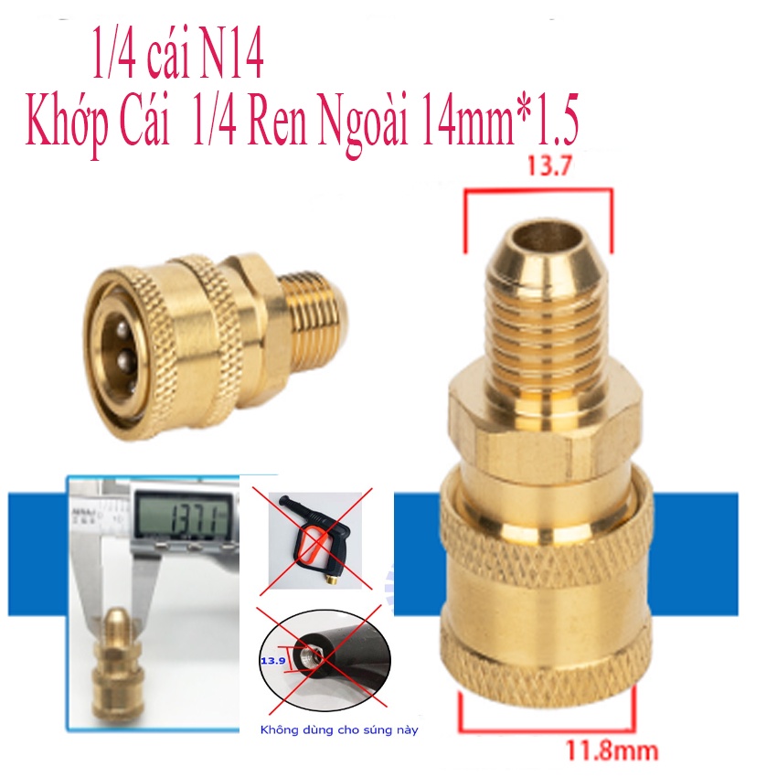 Bộ Khớp Nối Nhanh 1/4" Đủ Các Loại Ren 13mm 14mm 18mm 22mm Dành Cho Máy Rửa Xe Cao Áp Gia Đình Mini