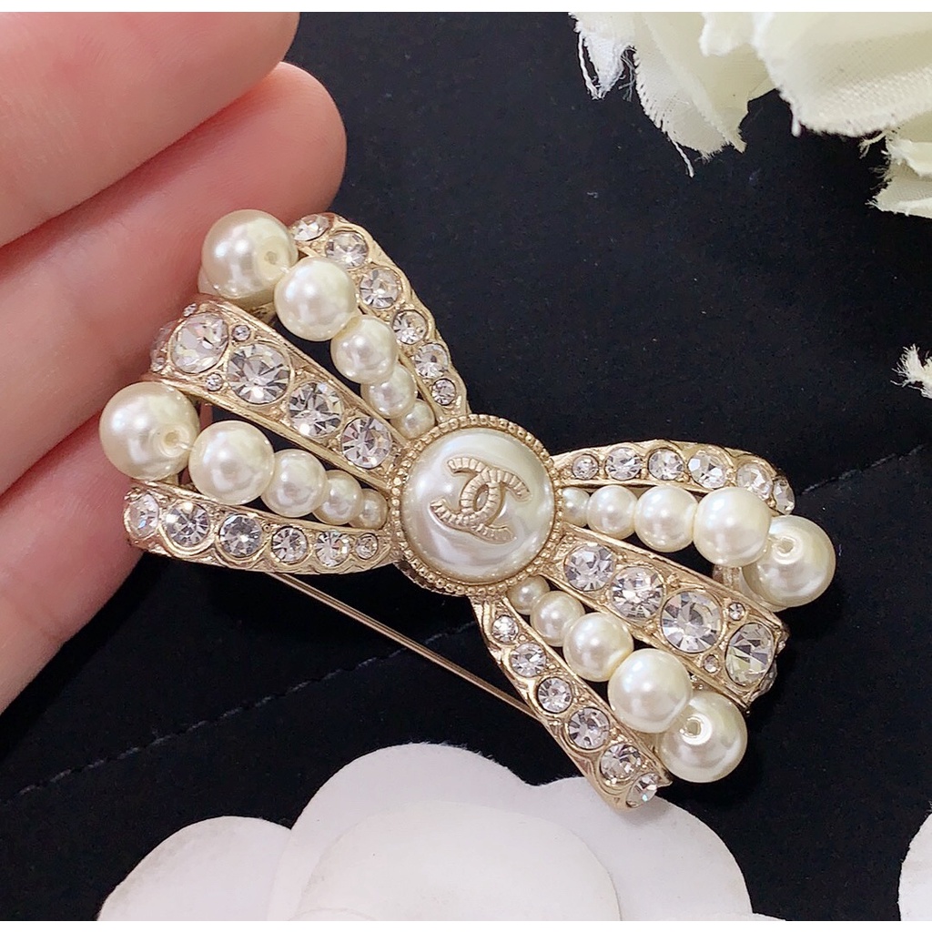 Ghim Cài Áo Mạ Bạc 925 Hình Nơ Phối Chữ C Thời Trang