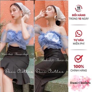 Áo voan kiếng rút ngực croptop trễ vai - Z6U