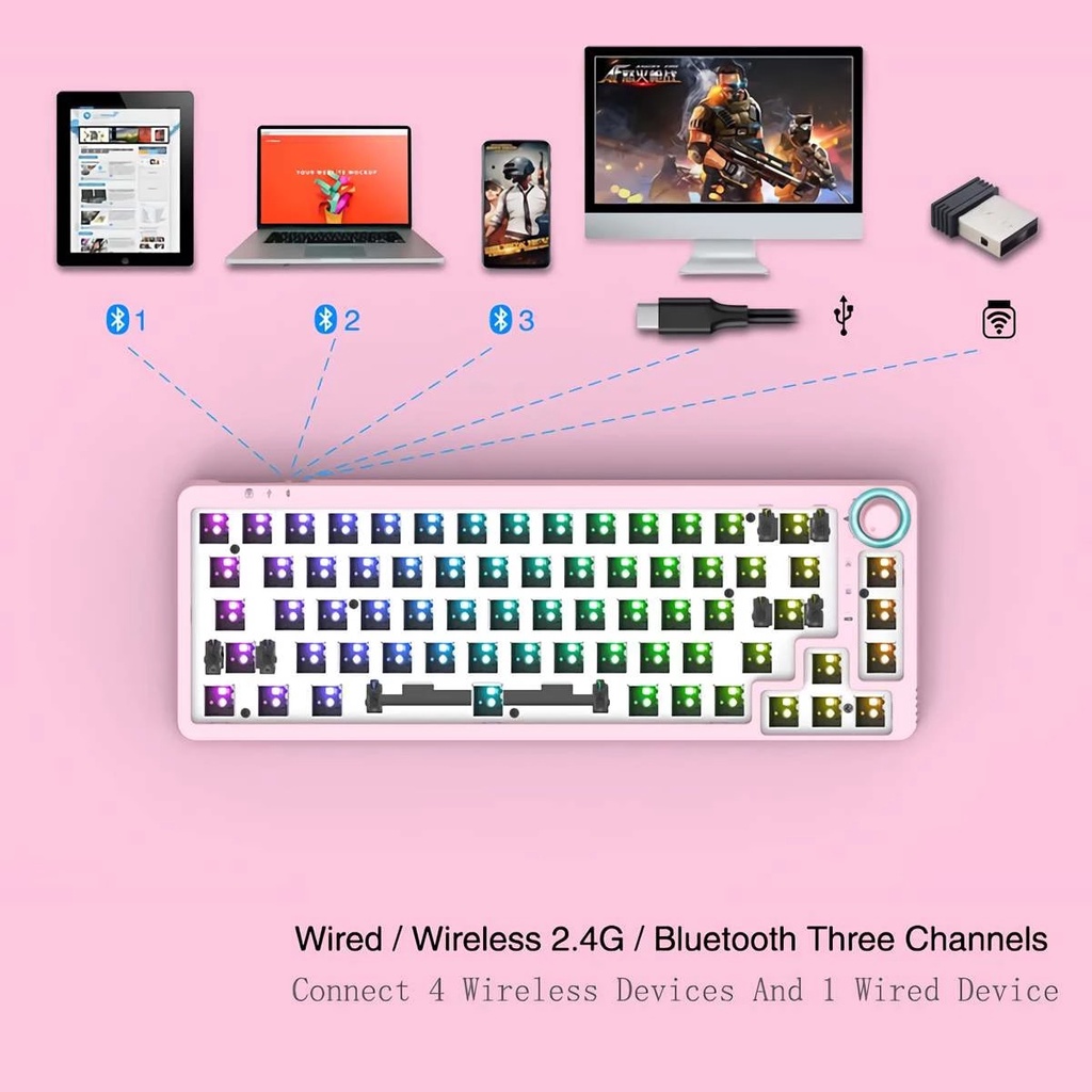 Kit Phím Cơ HOMOO KF068 / Gamakay LK67  - Hotswap 5 pin / 3 Mode kết nối / RGB / LED gầm