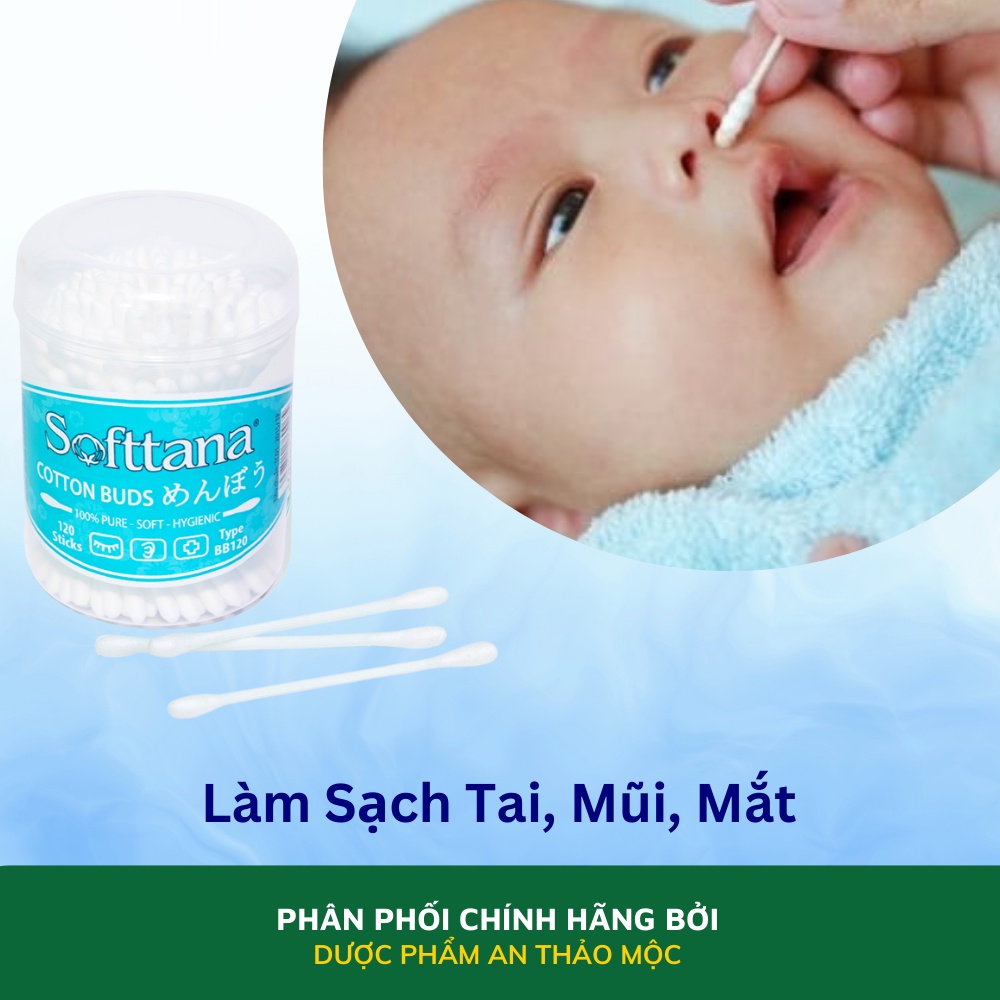 Bông vệ sinh tai mũi em bé SOFTTANA mềm mịn đàn hồi cao làm sạch chất ẩm vụn bẩn dễ dàng hiệu quả