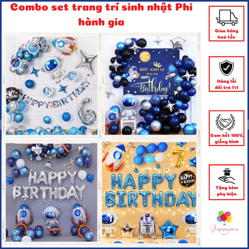 Set trang trí sinh nhật,thôi nôi cho bé trai chủ đề thiên hà, phi hành gia