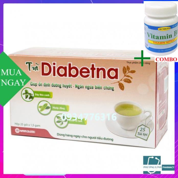Combo Vitamin B1 chai 100 viên+ Trà Diabetna - Hỗ trợ bệnh tiểu đường , kiểm soát đường huyết