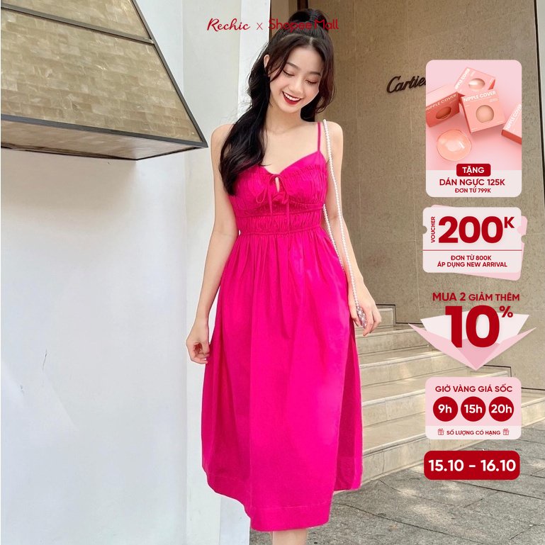 RECHIC Đầm dài Malin dáng xoè kiểu bo chun ở ngực gợi cảm nữ tính phù hợp đi cafe dạo phố