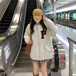 Áo phao bomber màu trắng đen trần trám, áo khoác bóng chày thu đông dài tay dày dặn siêu ấm phom Unisex phong cách Hàn