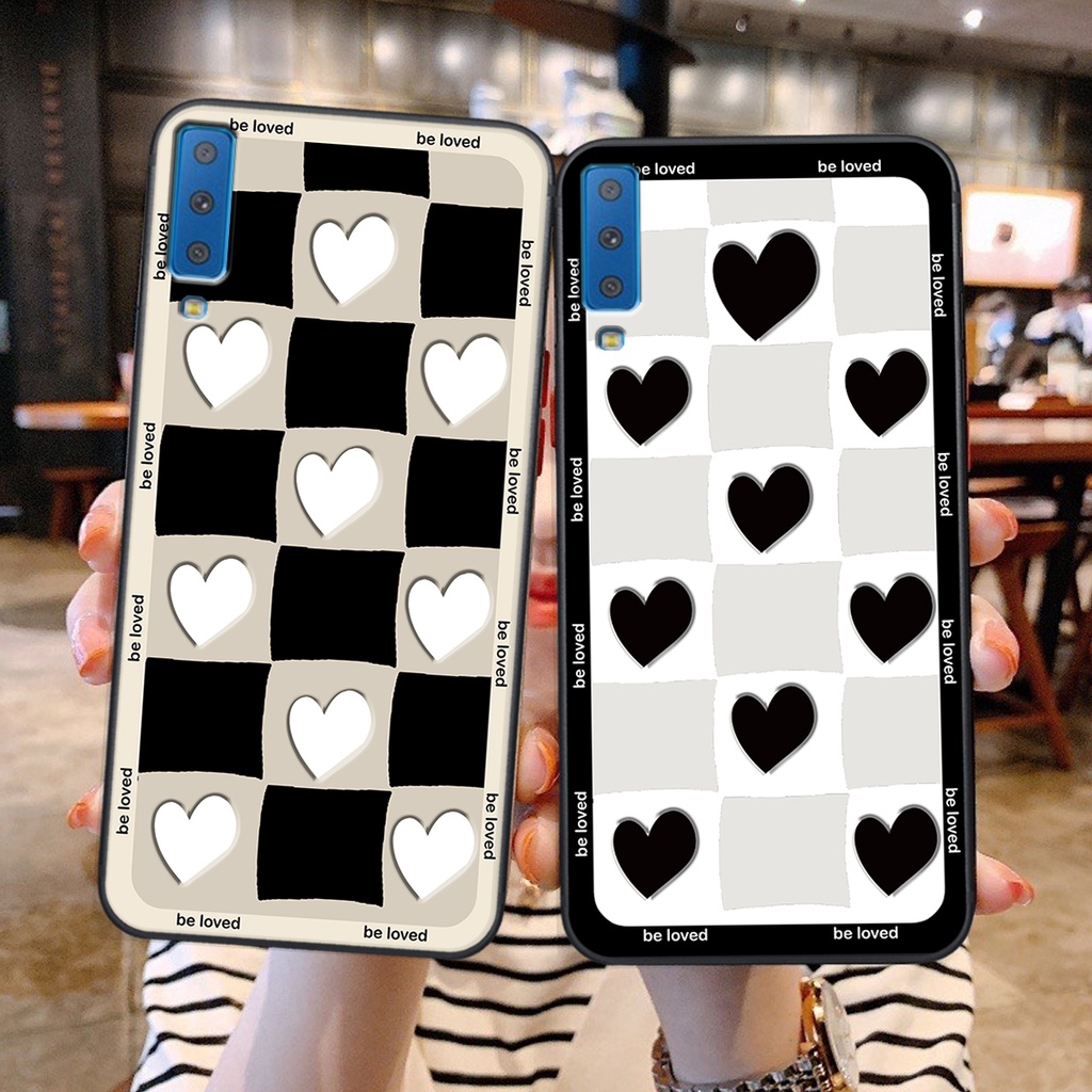 Ốp lưng Samsung A7 2018 in hình tim, kẻ vuông mẫu mới CỰC XINH