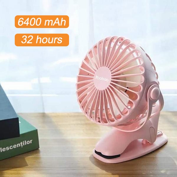 Quạt Yoobao F04 6400mah chạy liên tục 30h để bàn, kẹp xe đẩy cho trẻ nhỏ chính hãng bảo hành 3 tháng