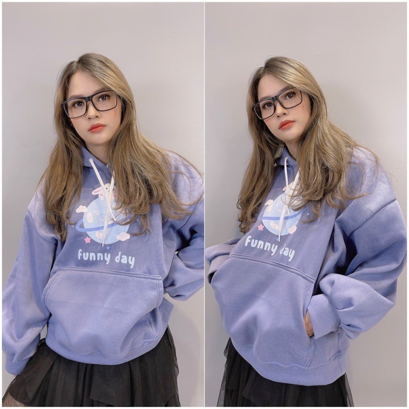 Áo Khoác Hoodie & Swwater Nữ Tay Phồng Cánh Dơi Họa Tiết Chữ FUNNY DAY Phối Hình Chất Nỉ Mềm Mịn Phong Cách Thời Trang S