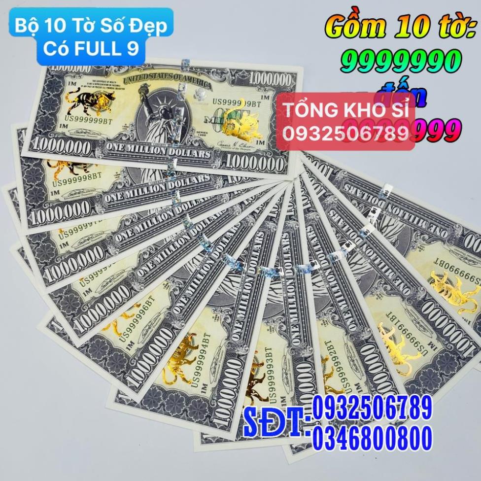 [BÁN CHẠY] Bộ 10 Tờ Seri Đẹp, có tờ FULL 9 , Tiền Lì xì độc 1 Triệu USD Mỹ hình Mèo mạ vàng sang chảnh, có bảo an