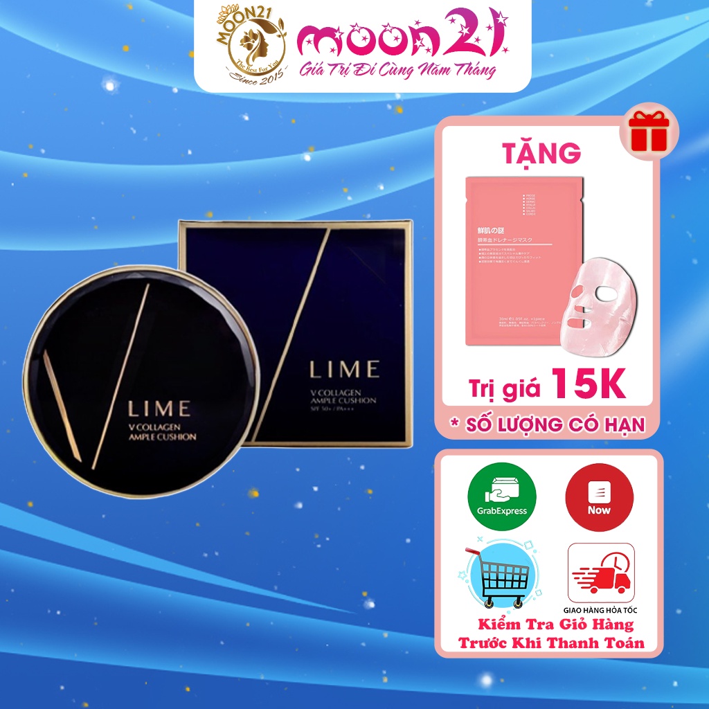 Phấn nước V-LIME Collagen Ample Cushion dành cho da khô (vỏ xanh) Auth Hàn Quốc