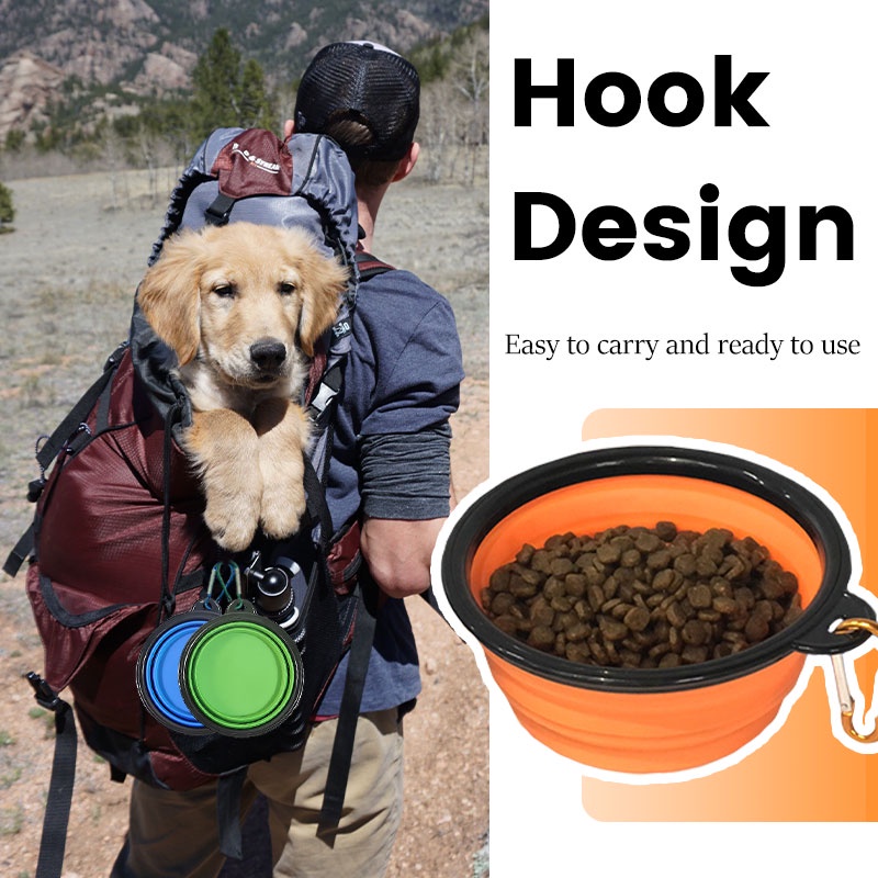 HamshMoc Tô Đựng Thức Ăn / Nước Uống Di Động Bằng Silicone Có Móc Khóa Mở Rộng Cho Thú Cưng