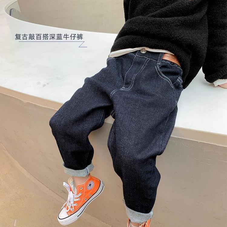 Quần Jean Lót Lông Cừu Dáng Rộng Phong Cách Hàn Quốc Thời Trang Thu Đông Cho Bé Trai