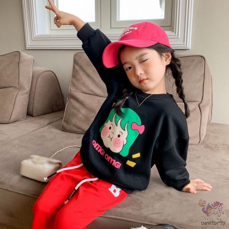 Áo Sweater Tay Dài In Họa Tiết Hoạt Hình Dễ Thương Phong Cách Hàn Quốc Thời Trang Thu Đông Cho Bé