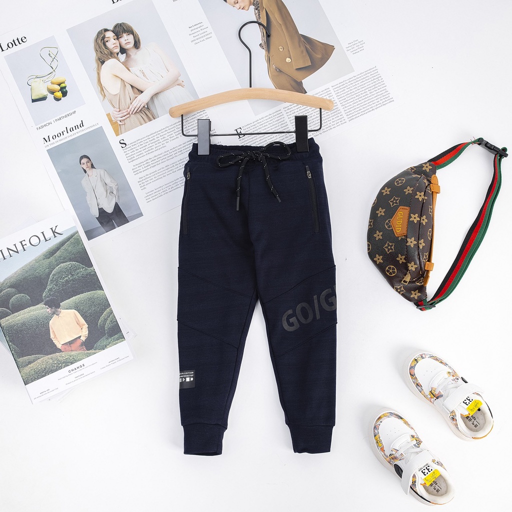 Quần jogger, quần nỉ bé trai Cuppy Cake chất pc cotton in chữ co giãn thoải mái