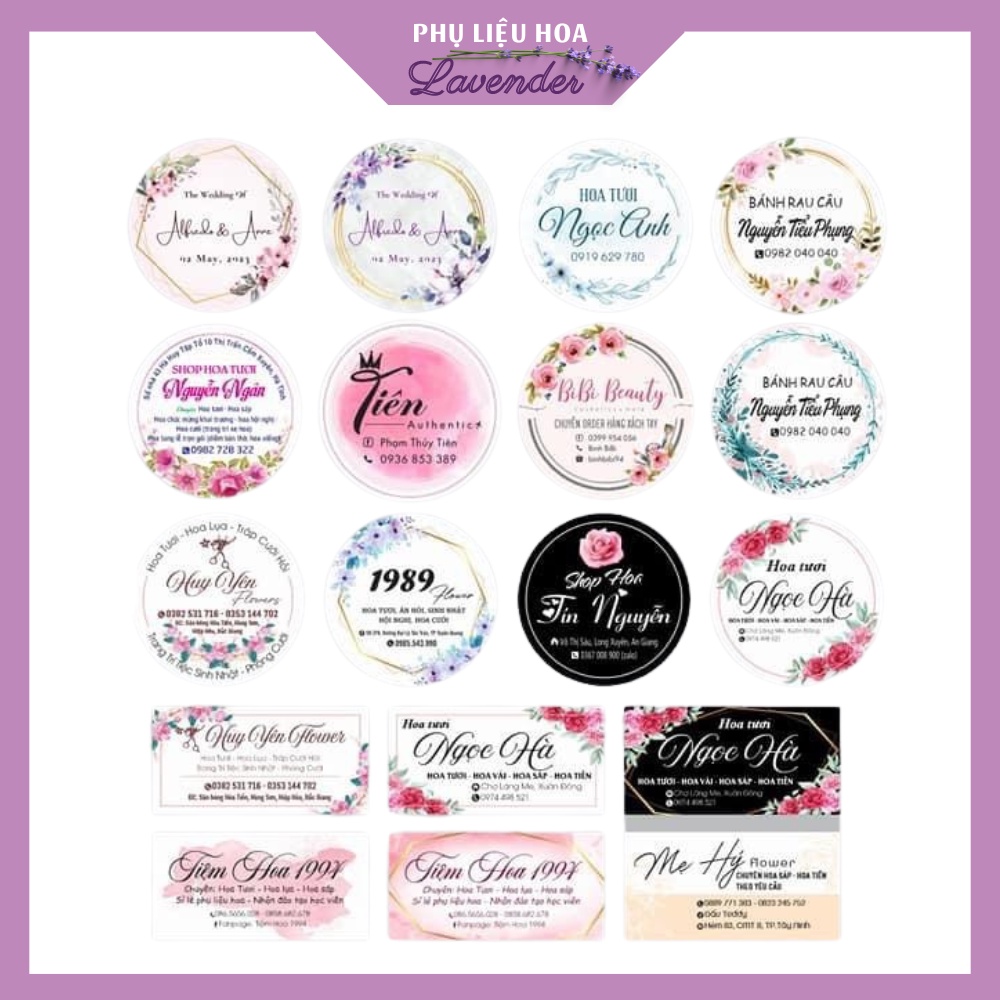 Tem shop hoa tươi decan sticker bóc ra dán ngay