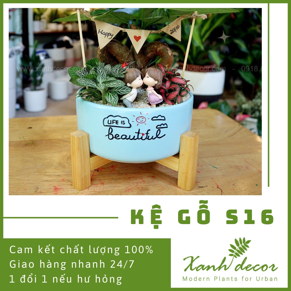 Kệ gỗ mini để cây cảnh để bàn S16