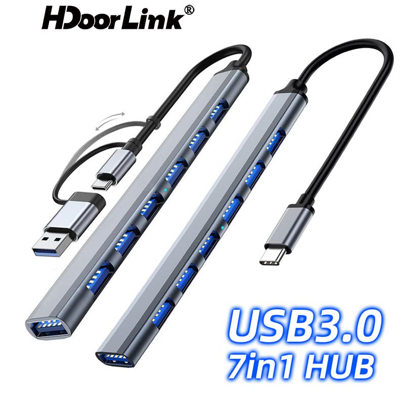 Hub chia cổng HDOORLINK 7 trong 1/ 4 trong 1 USB 3.0 Type C tốc độ cao thích hợp cho chuột và bàn phím máy tính