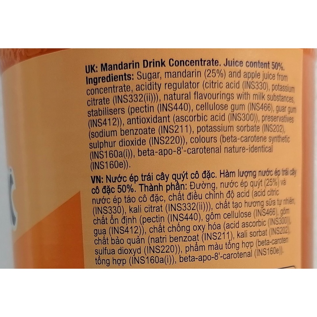 [Chai 840ml – QUÝT] NƯỚC ÉP TRÁI CÂY CÔ ĐẶC [Malaysia] SUNQUICK Mandarin Fruity and Refreshing (halal)