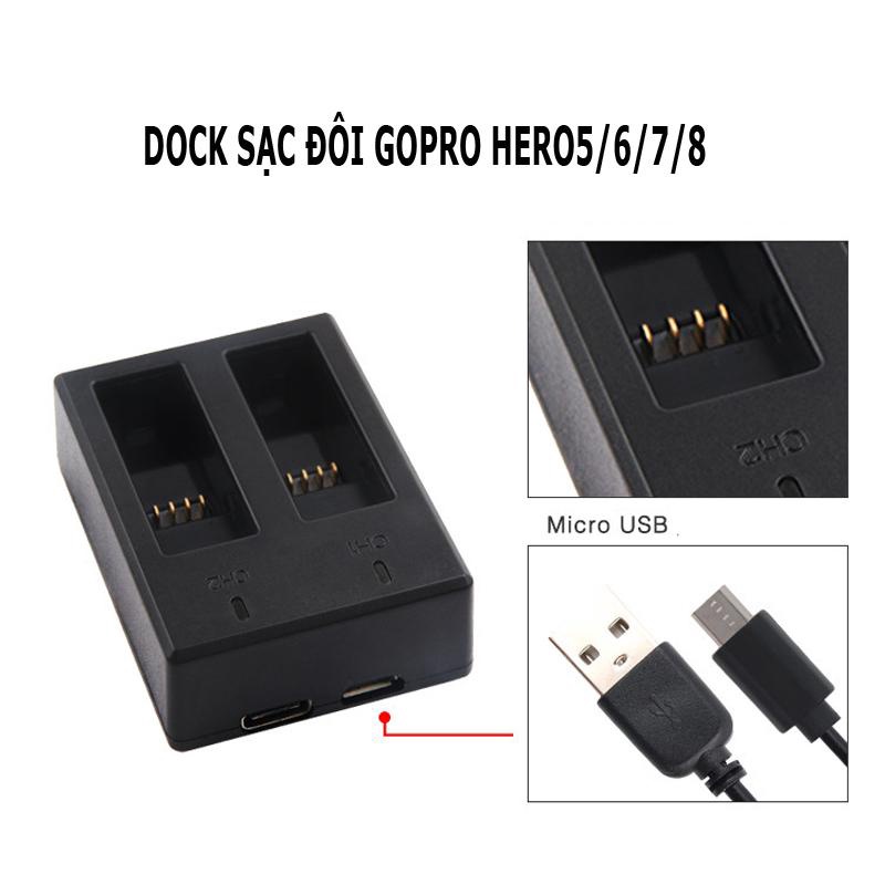 Pin sạc Gopro 5/6/7/8 - dock sạc đôi Gopro tiện lợi