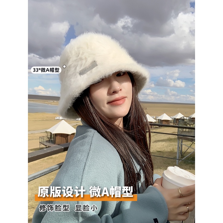 Mũ Bucket Lông Thỏ Giữ Ấm Mùa Đông Phong Cách Hàn Quốc Chất Lượng Cao Cho Nữ
