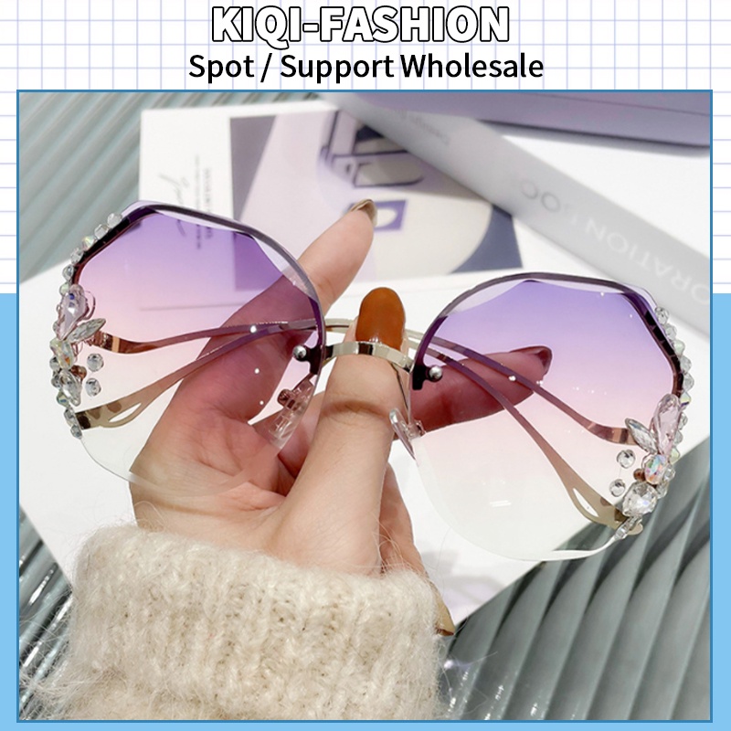 Kính Chống Nắng Tia UV Không Vành Đính Kim Cương Phong Cách Âu Mỹ Chất Lượng Cao Thời Trang Cho Nữ