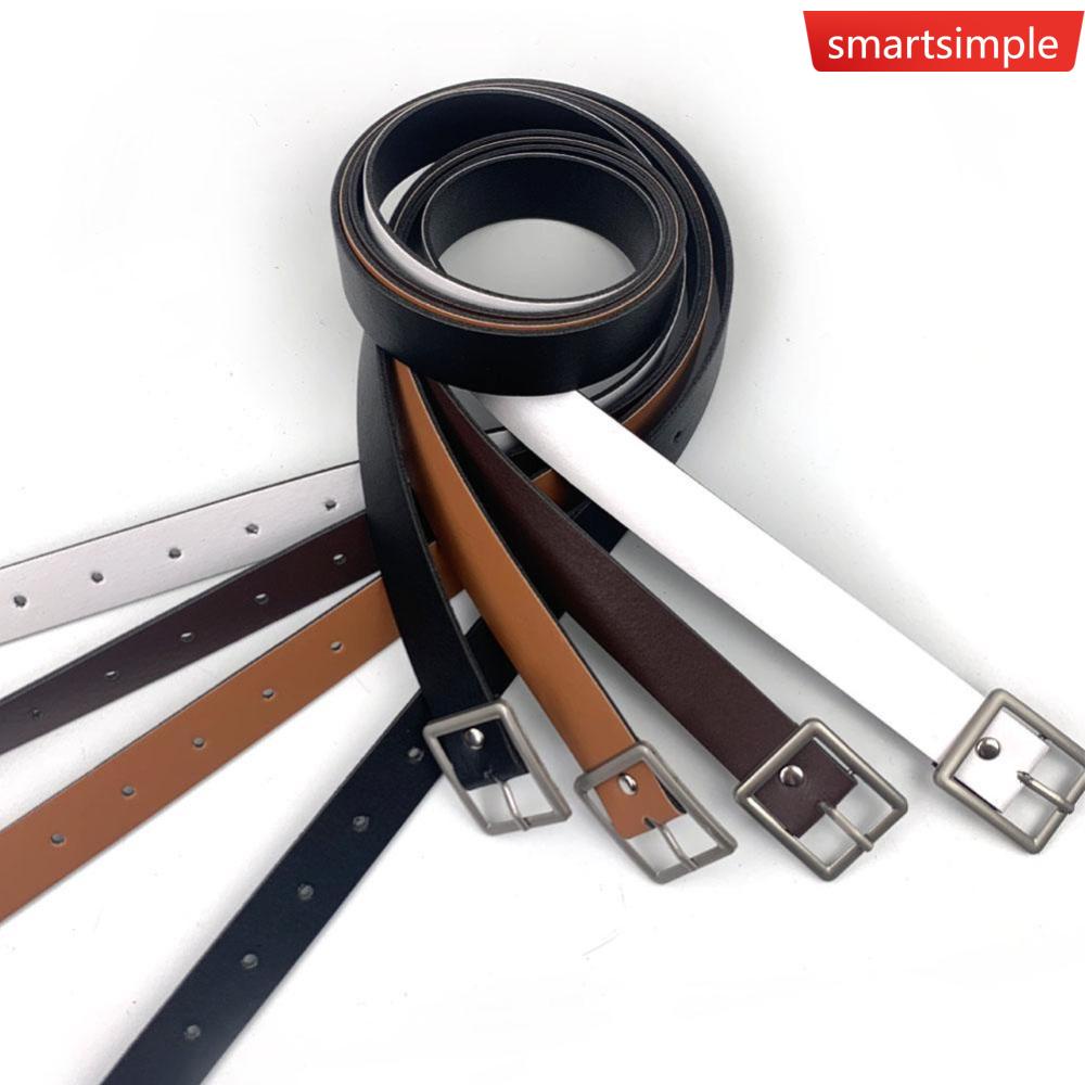 Thắt Lưng Da Màu Trơn Khóa Tròn / Vuông Bằng Hợp Kim Co Giãn Thời Trang Cho Nam Và Nữ J7P9